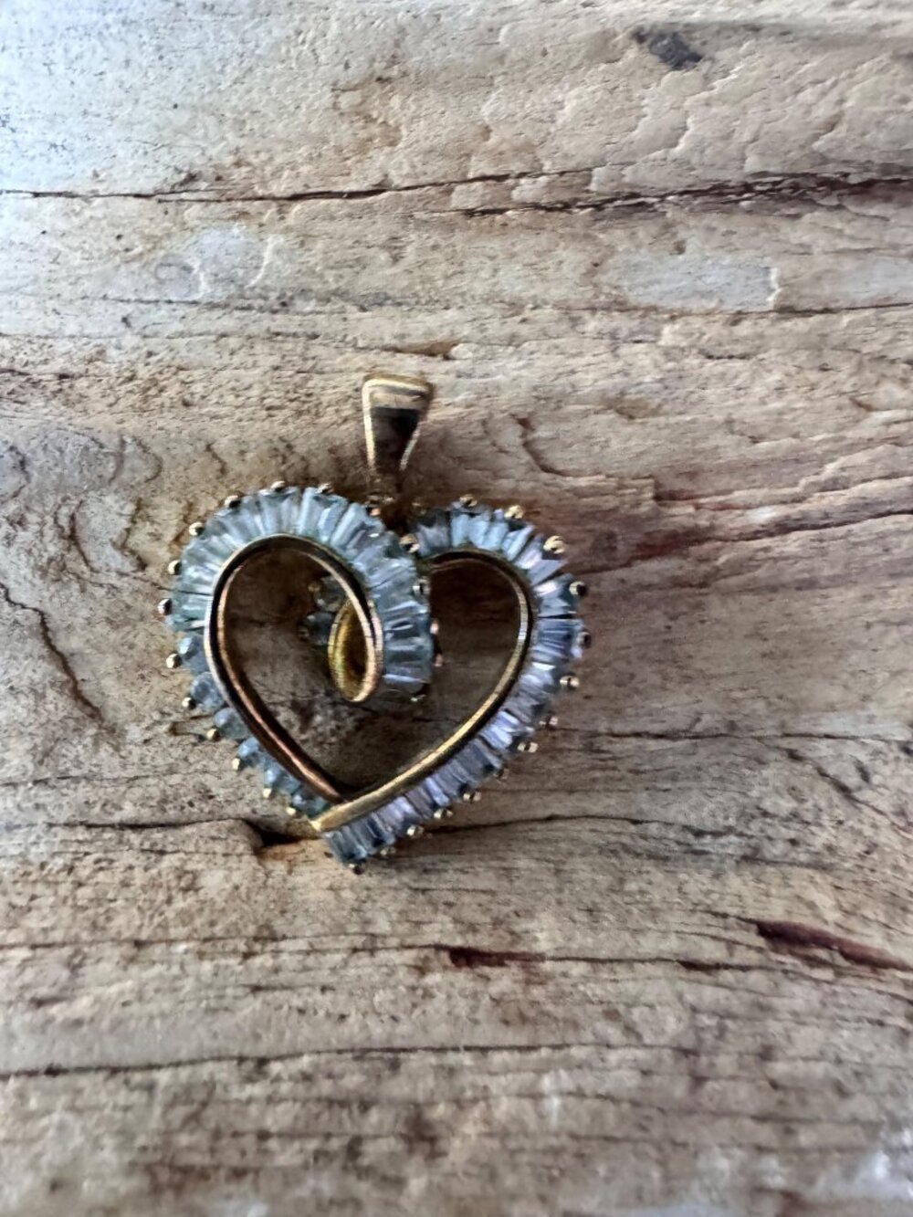 Sterling Silver 925 Heart Pendant Baguette CZ Gold Vermeil Open Heart 1” - Picture 2 of 8